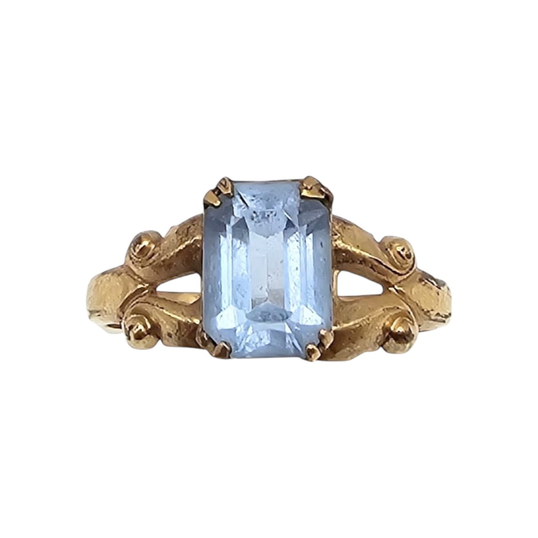12K Gold Filled Blue Stone Cocktail Ring Size 6.75 2 G (1 of 4)
