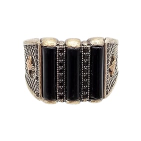 KAR Marcasite Onyx Sterling Silver Ring Size 11.75 8.5 G