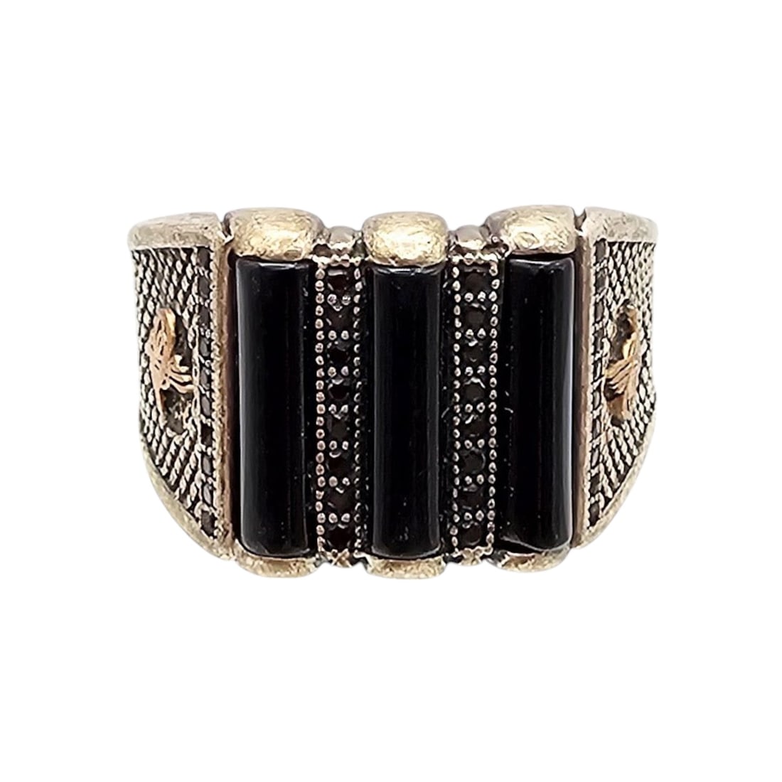 KAR Marcasite Onyx Sterling Silver Ring Size 11.75 8.5 G (1 of 4)