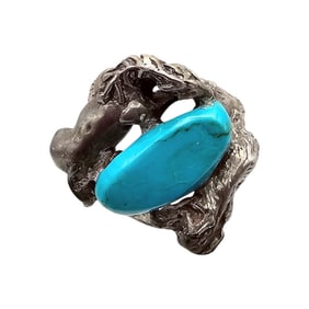 Native Turquoise Sterling Silver Horse Bobcat Ring Size 9.25 20 G