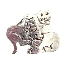 Mexico Sterling Silver Cats Brooch 12.2 G