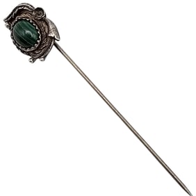 Malachite Sterling Silver Lapel Pin 2 G