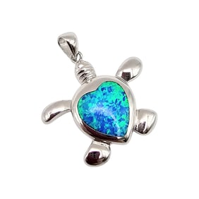 Signed Opal Sterling Silver Sea Turtle Pendant 4.3 G