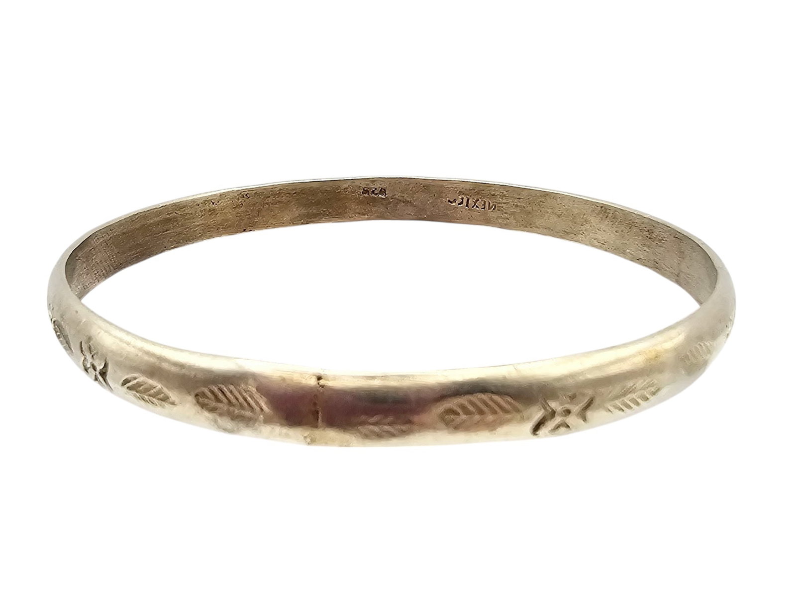 Mexico Sterling Silver Stamp Work Bangle Bracelet 22 G: Mexico Sterling Silver Stamp Work Bangle Bracelet 22 G