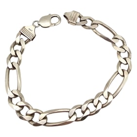 Italy Sterling Silver Figaro Chain Bracelet 38.5 G