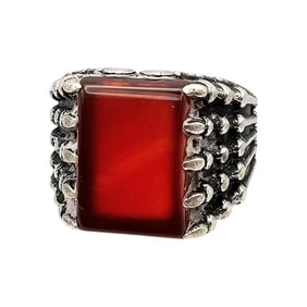 Carnelian Sterling Silver Ring Size 10 10.9 G
