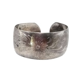 Sterling Silver Floral Cuff Bracelet 26.3 G