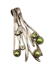 HG Hagit Gorali Pearl Peridot Sterling Silver Modernist Pendant 12.9 G