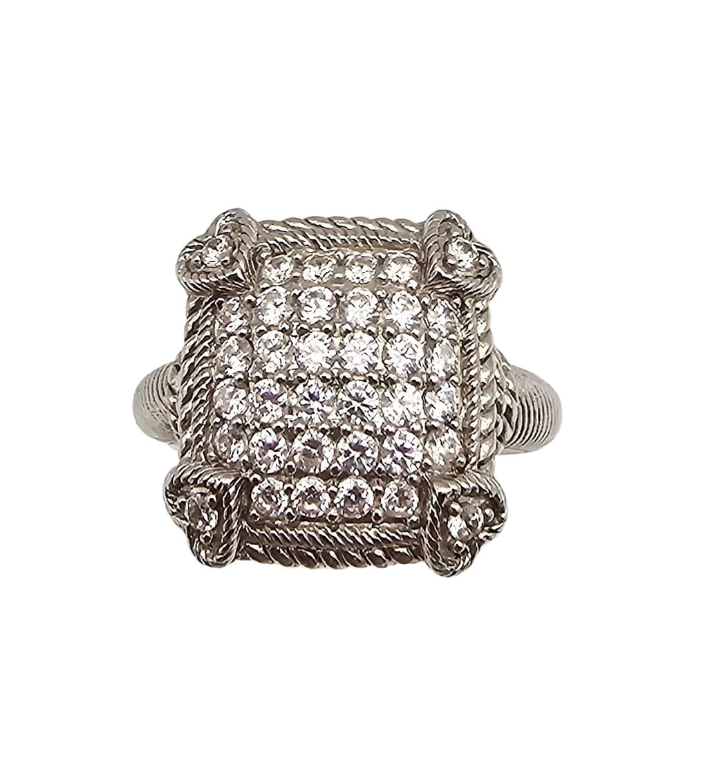 Judith Ripka Cubic Zirconia Sterling Silver Cocktail Ring Size 6.5 9.1 G (1 of 3)