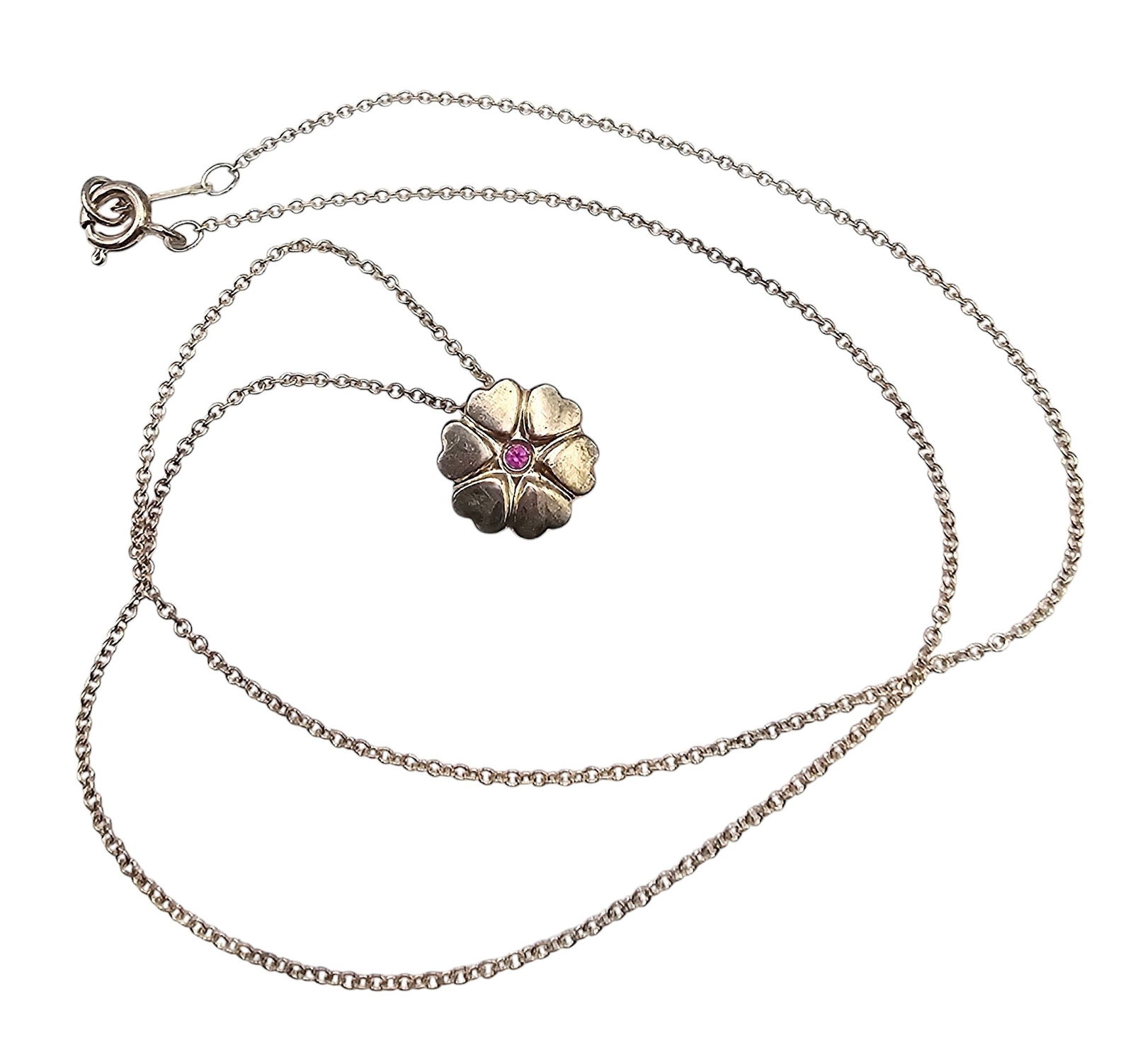 Tiffany & Company Sterling Silver Pink Topaz Flower Necklace 2.7 G (1 of 3)