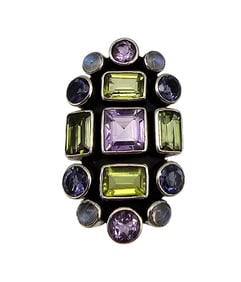 Nikki Butler Moonstone Amethyst Peridot Sterling Silver Cocktail Ring Size 8 7.5 G