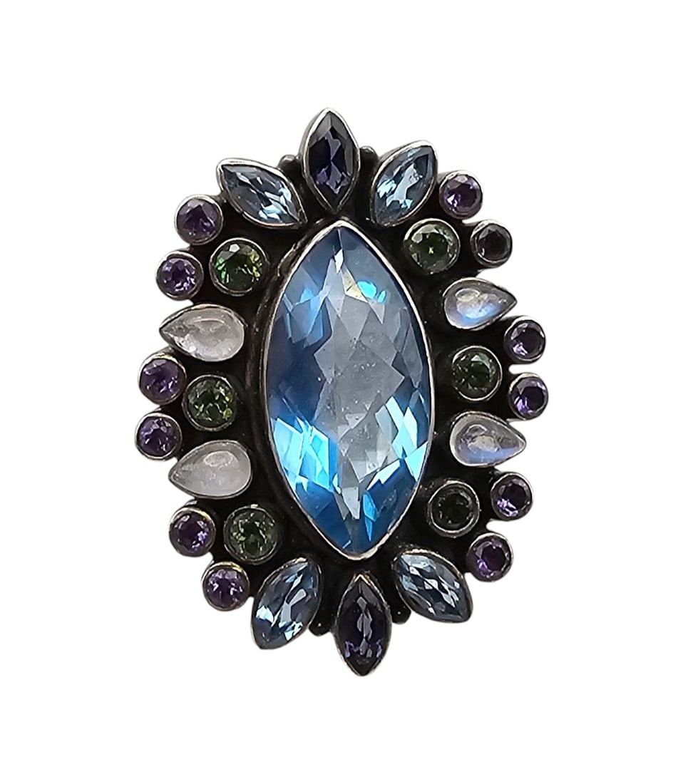 Nikki Butler Moonstone Amethyst Tourmaline Sterling Silver Cocktail Ring Size 9.5 14.7  G (1 of 3)