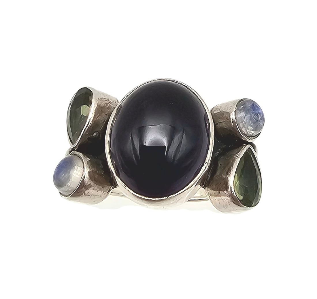 Nikki Butler Moonstone Amethyst Peridot Sterling Silver Cocktail Ring Size 7.75 5.7 G (1 of 3)