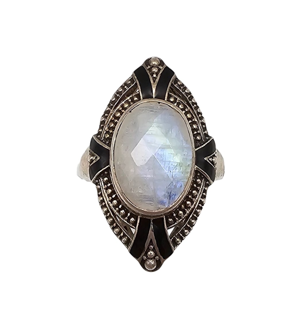 Nikki Butler Moonstone Enamel Sterling Silver Ring SIze 8.75 6.8 G (1 of 3)