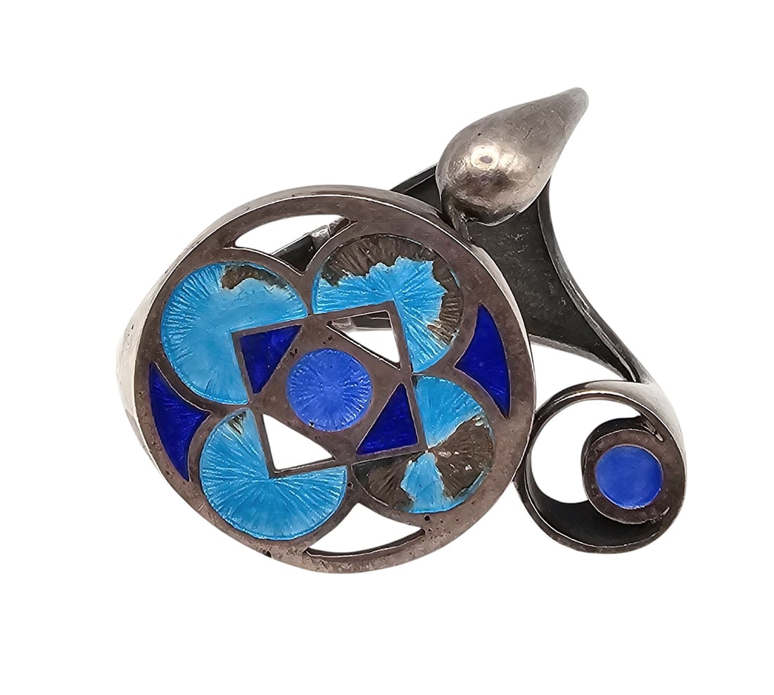 Italy Enamel Sterling Silver Modernist Hinge Bangle Bracelet 71.3 G (1 of 3)