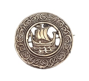 Scotland Sterling Silver Viking Ship Brooch 15.7 G