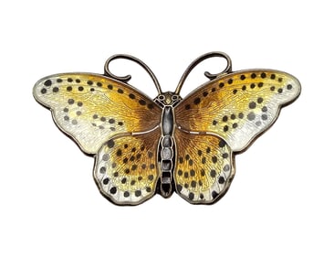 Norway Hroar Prydz Guilloche Enamel Sterling Silver Butterfly Brooch 9.6 G