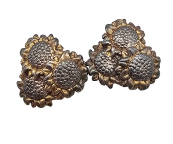 Bat-Am Sterling Silver Hollow Form Sunflower Earrings 15.7 G