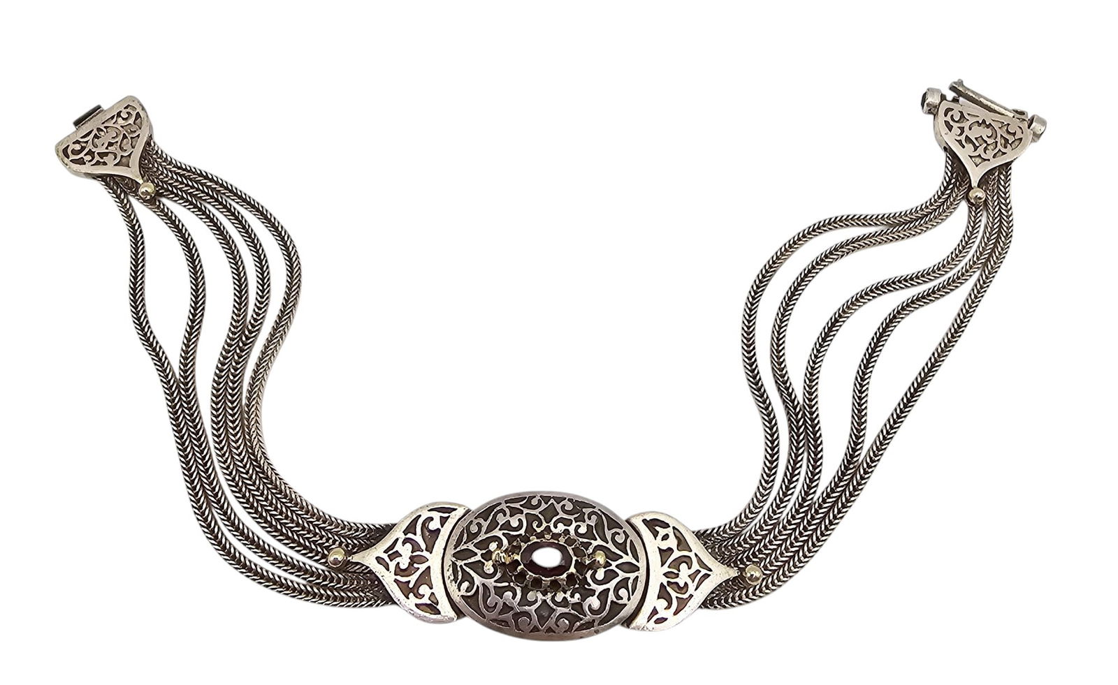 Vintage BT Garnet Sterling Silver Multi Strand Bracelet 18.3 G (1 of 3)