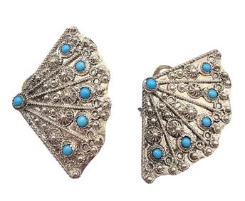 ACK Turquoise Sterling Silver Fan Earrings 9.5 GH