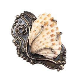 Liz Horn & Ron Zukor Vintage Sea Shell Sterling Silver Butterfly Brooch 15 G