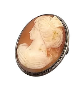 Vintage Shell Carved Cameo Sterling Silver Pendant Brooch 7.4 G