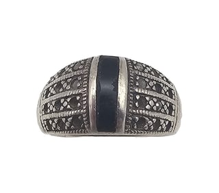 Onyx Marcasite Sterling Silver Ring Size 6.25 5.3 G