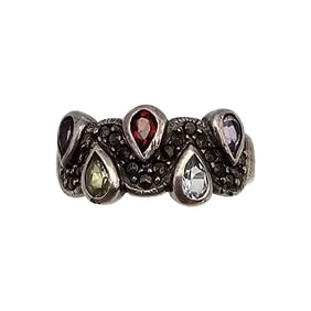 Gemstone Sterling Silver Cocktail Ring Size 8.5 4 G