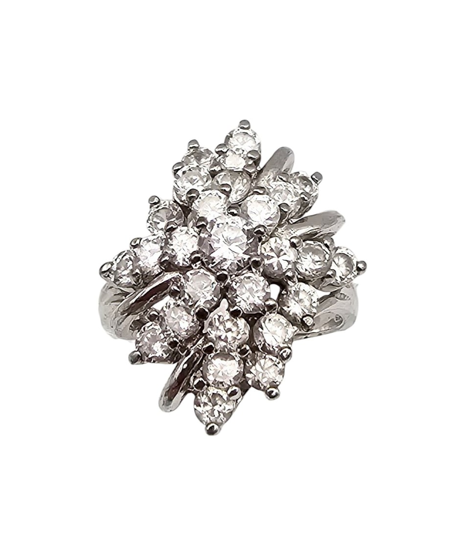 Rhinestone Sterling Silver Cocktail Ring Size 7.5 6.6 G: Rhinestone Sterling Silver Cocktail Ring Size 7.5 6.6 G