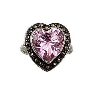 CP Rhinestone Marcasite Sterling Silver Heart Ring Size 6.5 6.2 G