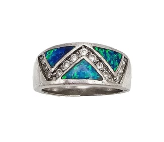 Lab Opal Sterling Silver Ring Size 7.25 5.2 G