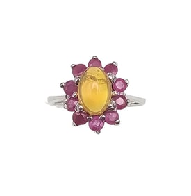 Lab Ruby Angelite Sterling Silver Cocktail Ring Size 7.25 3.3 G
