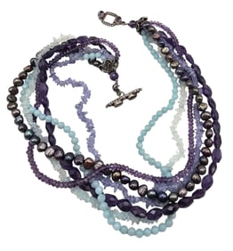 Amethyst Pearl Quartz Sterling Silver Toggle Necklace 73.2 G