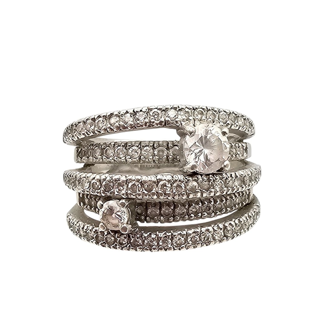 DC 124 BS Clear Stone Sterling Silver Cocktail Ring Size 6.5 8.6 G (1 of 3)