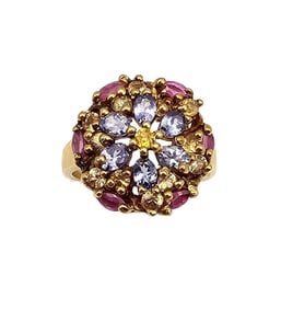 Rhinestone Gold Over Sterling Silver Cocktail Ring Size 6.75 5.5 G