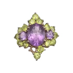Amethyst Peridot Sterling Silver Cocktail Ring Size 7 5.7 G