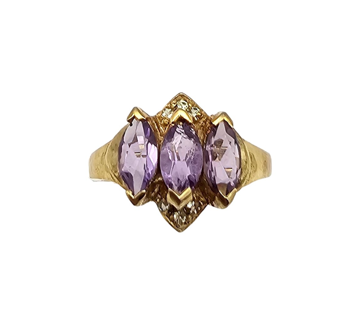 Amethyst Gold Over Sterling Silver Cocktail Ring Size 6.5 3.8 G (1 of 3)