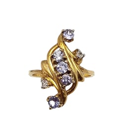 Rhinestone Gold Over Sterling Silver Cocktail Ring Size 7.25 3 G