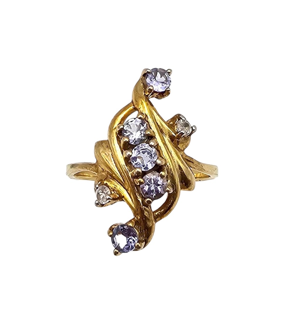 Rhinestone Gold Over Sterling Silver Cocktail Ring Size 7.25 3 G (1 of 3)