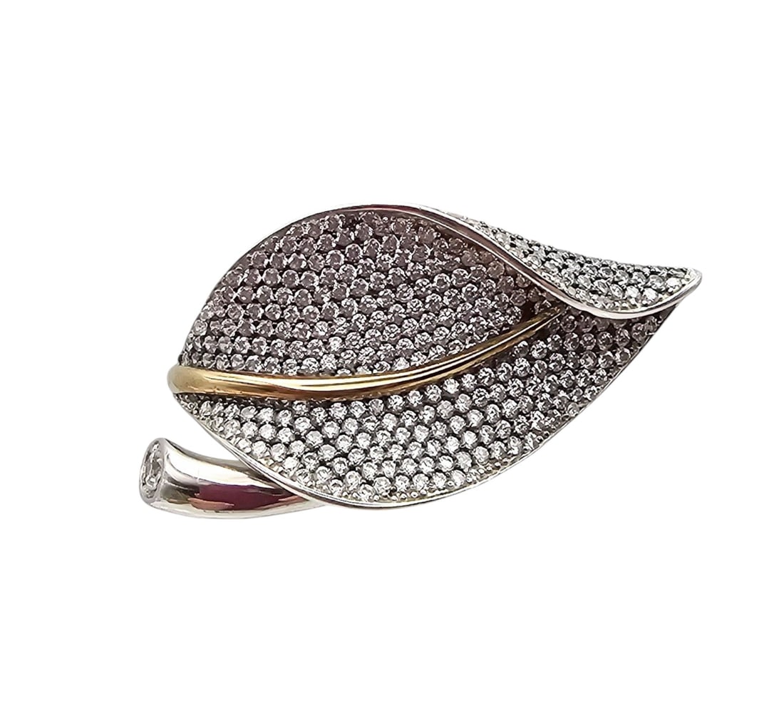 14K Gold Sterling Silver  Clear Stone Leaf Ring Size 7.75 8.4 G (1 of 3)