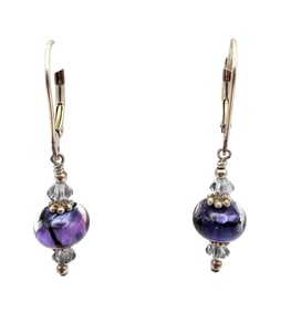 Art Glass Sterling Silver Drop Dangle Earrings 2.9 G