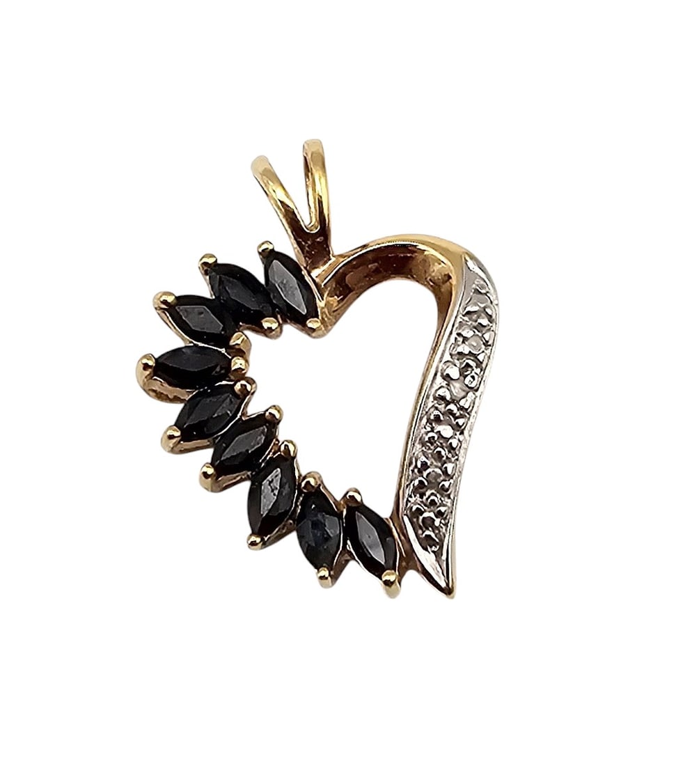 Ross Simons Sapphire Diamond Gold Over Sterling Silver Heart Pendant 2.3 G (1 of 3)