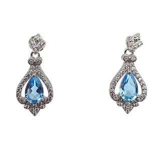 Topaz Sterling Silver Drop Dangle Earrings 3.3 G