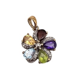 Multi Gemstone Gold Over Sterling Silver Pendant 2.8 G