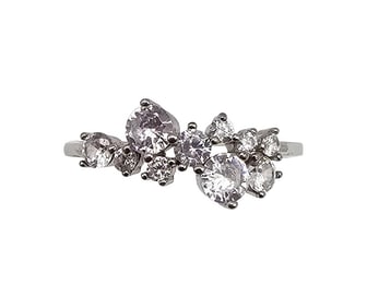 IBB Rhinestone Sterling Silver Cocktail Ring Size 7.75 2.1 G