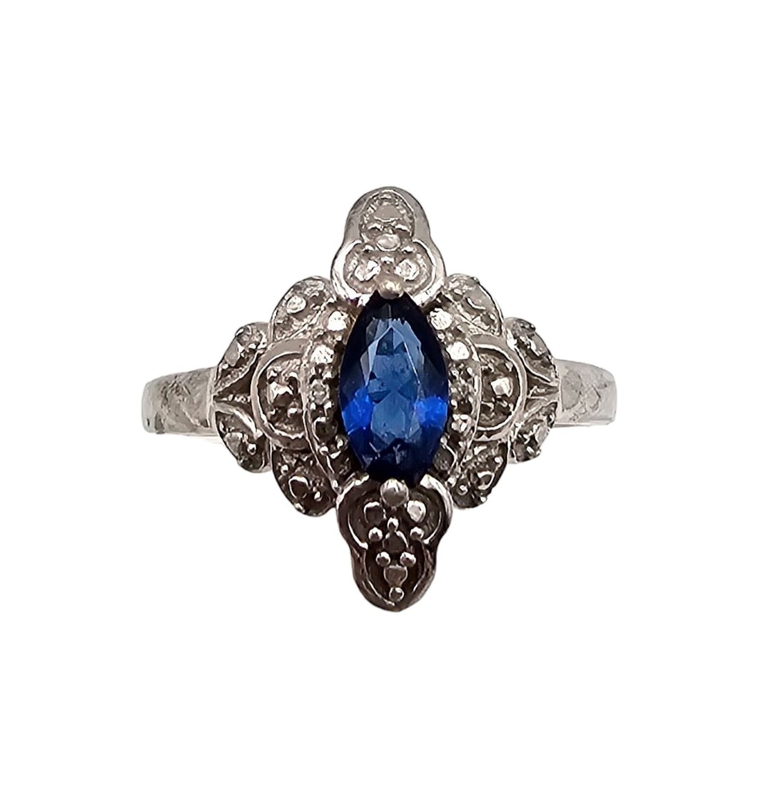 Rhinestone Sterling Silver Cocktail Ring Size 7 3.3 G (1 of 3)