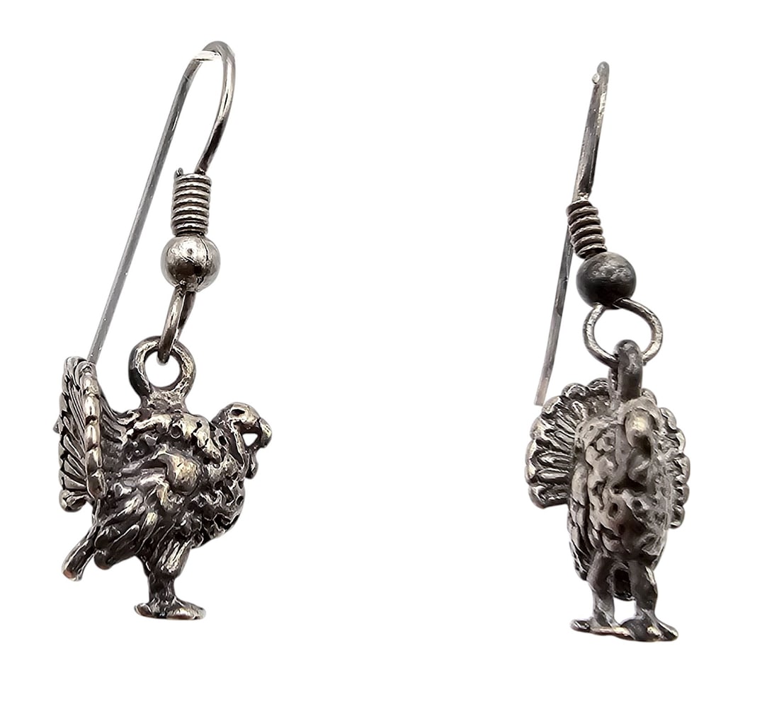 Sterling Silver Turkey Drop Dangle Earrings 3 G: Sterling Silver Turkey Drop Dangle Earrings 5.3 G