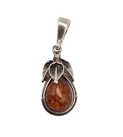 Amber Sterling Silver Pendant 3 G