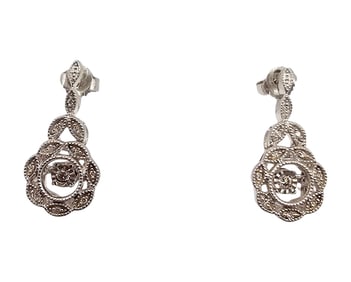 Diamond Sterling Silver Earrings 2.9 G