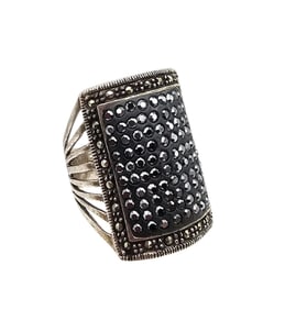 Signed Marcasite Sterling Silver Cocktail Ring Size 7.5 9.2 G